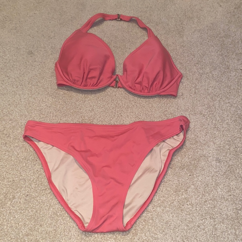 Victorias Secret PINK Halter Bikini Swimsuit Set Top 34D Bottom Medium 2 Piece